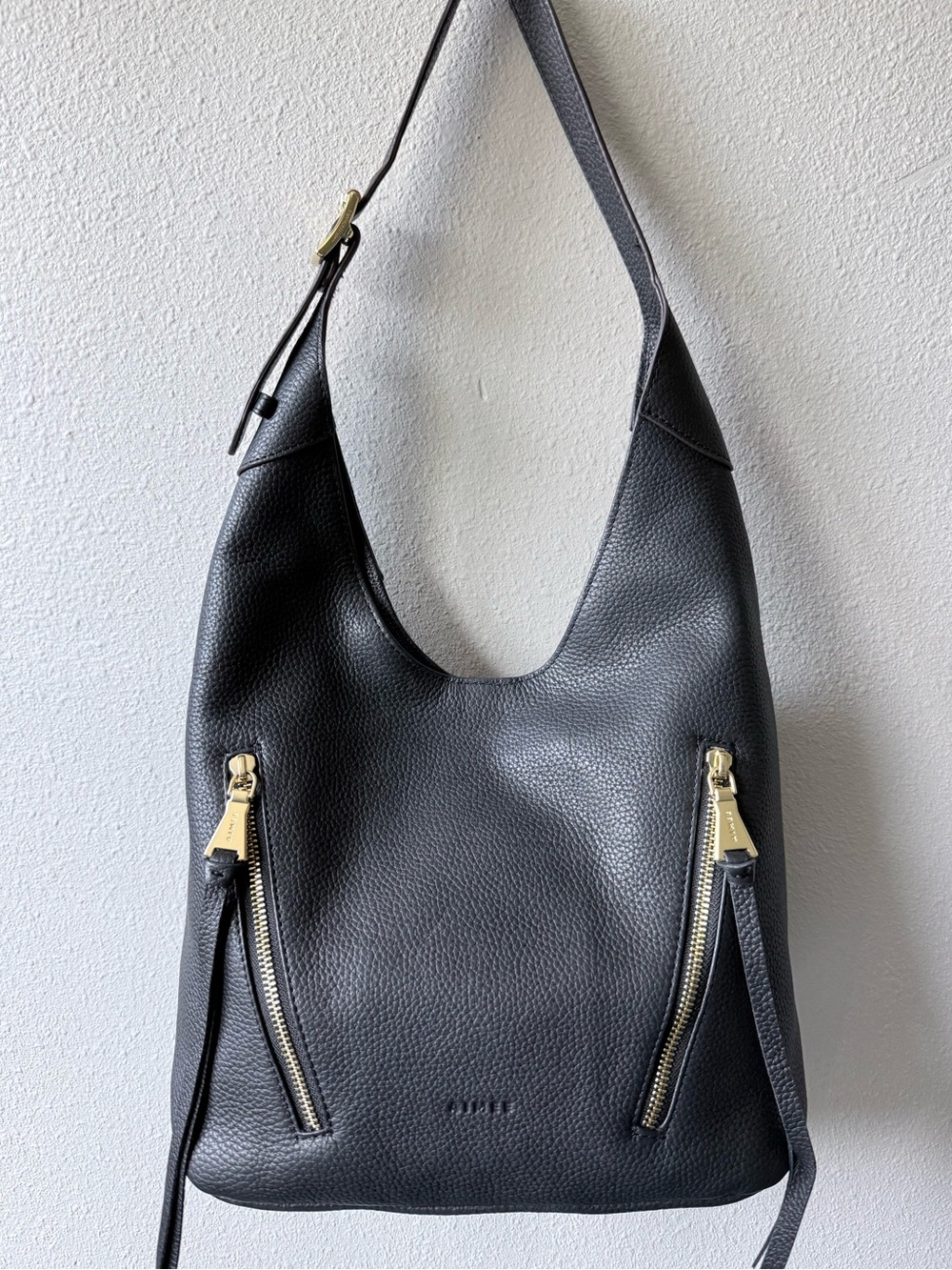 Aimee Kestenberg Black Pebbled Leather Hobo with Gold Zippers
